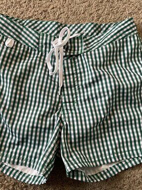 Sundek Men’s Surf Swim Shorts Size 30 Green White Check Elastic Waist